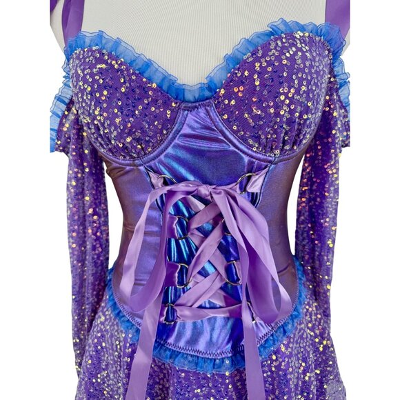 NWT Dolls Kill Purple Fairy Sequin Corset Mini Dress Wings Garters Costume Rave - Picture 4 of 16